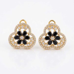 Black Floral Crystal Stud Earrings