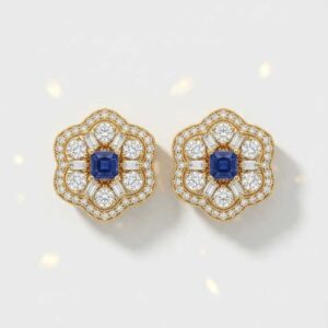 Blue Stone Floral Stud Earrings