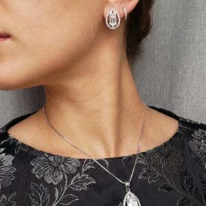 Alternative view of Clear Crystal Silver Tone Pendant Necklace Set