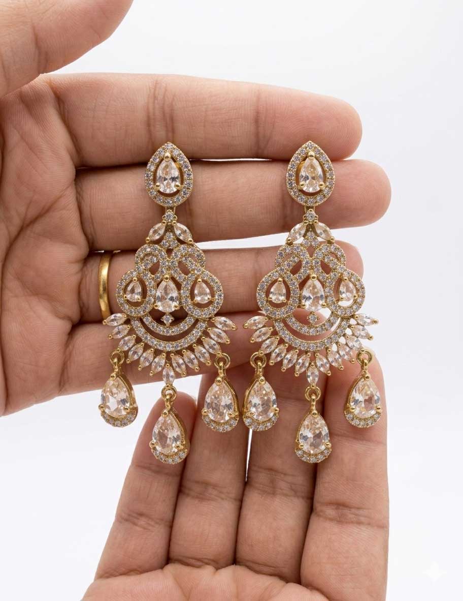 Crystal Floral Chandelier Earrings - Image 2