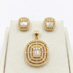 Gold Tone Crystal Oval Pendant Necklace Set