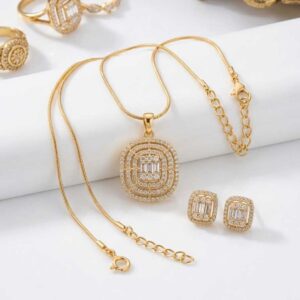 Alternative view of Gold Tone Crystal Oval Pendant Necklace Set