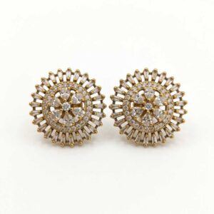 Gold Tone Floral Crystal Stud Earrings