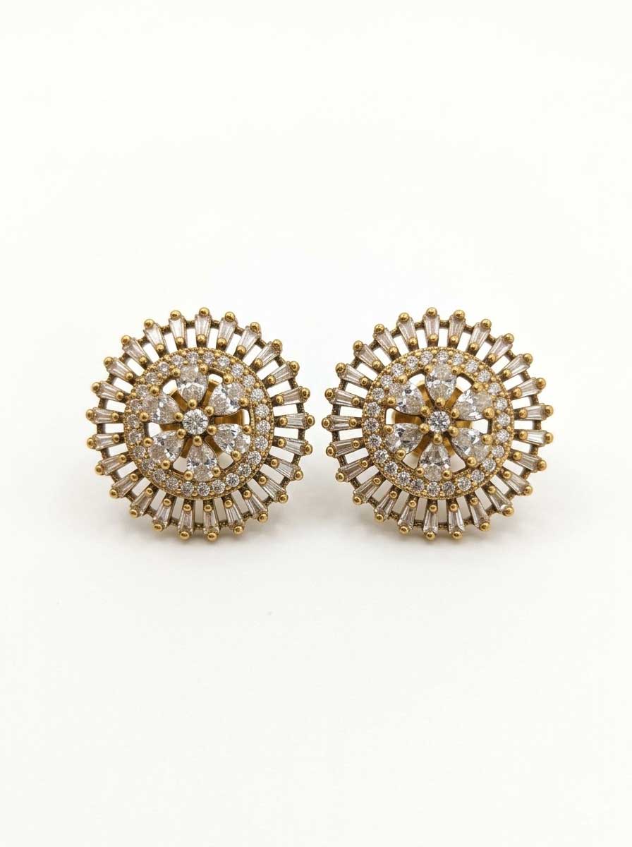 Gold Tone Floral Crystal Stud Earrings
