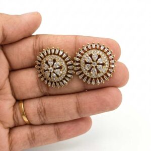 Alternative view of Gold Tone Floral Crystal Stud Earrings