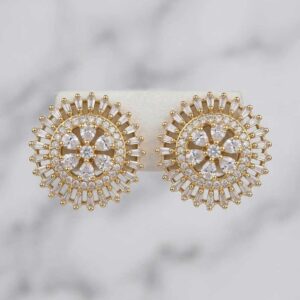 Gold Tone Floral Crystal Stud Earrings - Image 3