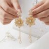 Gold Tone Floral Drop Earrings