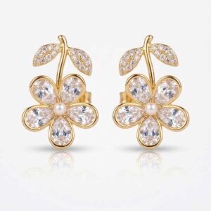Gold Tone Floral Pearl Earrings