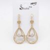 Gold Tone Heart Crystal Teardrop Earrings