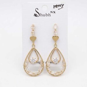 Gold Tone Heart Crystal Teardrop Earrings