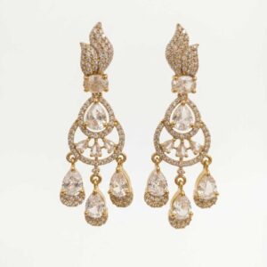 Gold Tone Teardrop Crystal Chandelier Earrings