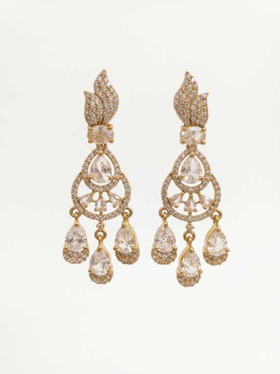 Gold Tone Teardrop Crystal Chandelier Earrings