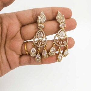 Alternative view of Gold Tone Teardrop Crystal Chandelier Earrings
