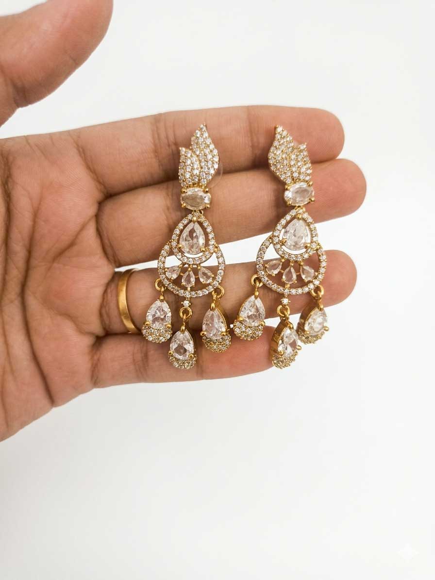 Gold Tone Teardrop Crystal Chandelier Earrings - Image 2