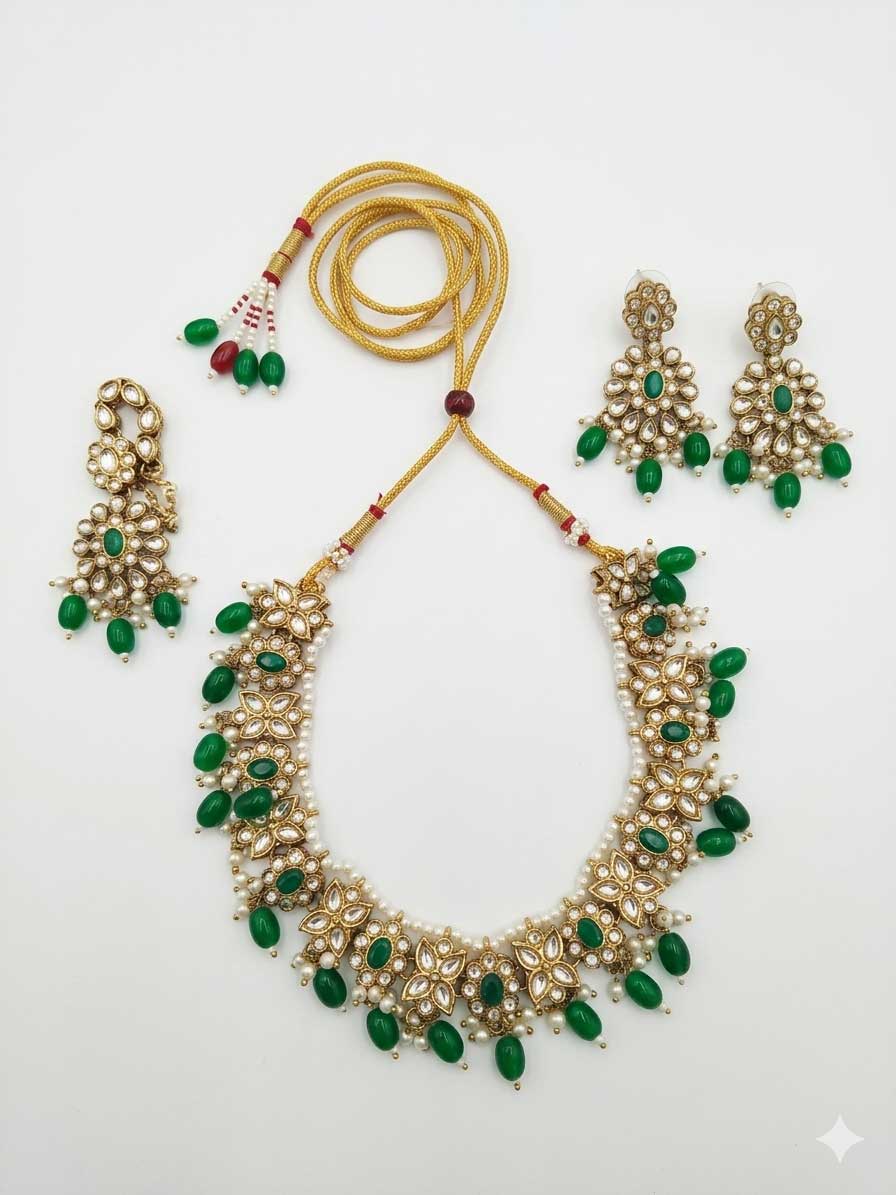 Green Kundan Bridal Necklace Set with Earrings