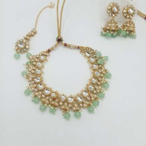 Alternative view of Green Kundan Necklace Set with Earrings