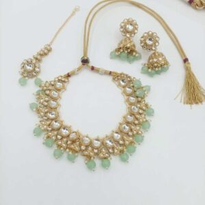 Green Kundan Necklace Set with Earrings