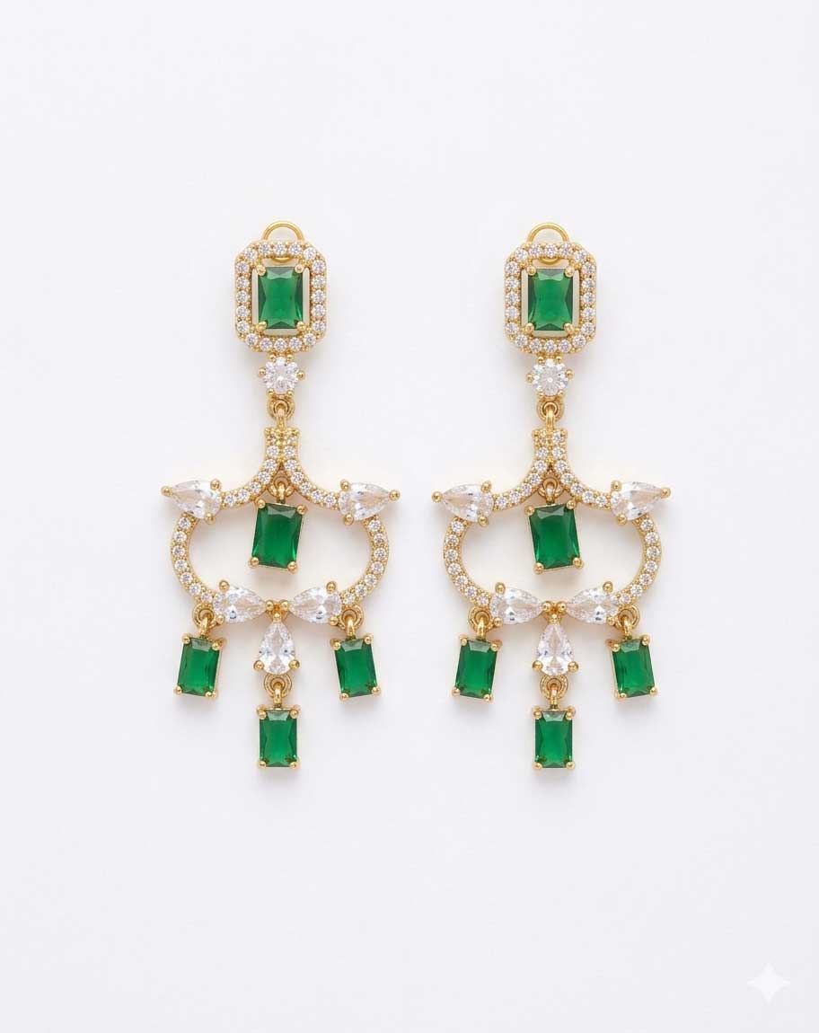 Green Stone Chandelier Earrings
