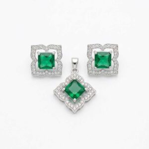 Green Stone Crystal Pendant and Earrings Set