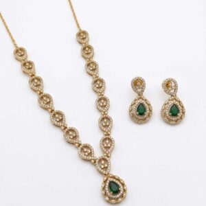 Green Stone Gold Tone Crystal Necklace Set