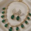 Green Teardrop Stone Necklace and Earrings Set