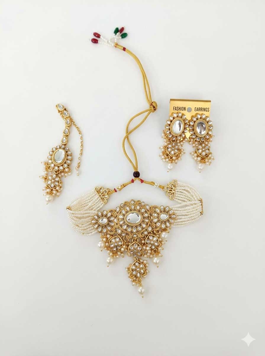 Pearl Kundan Choker Necklace Set