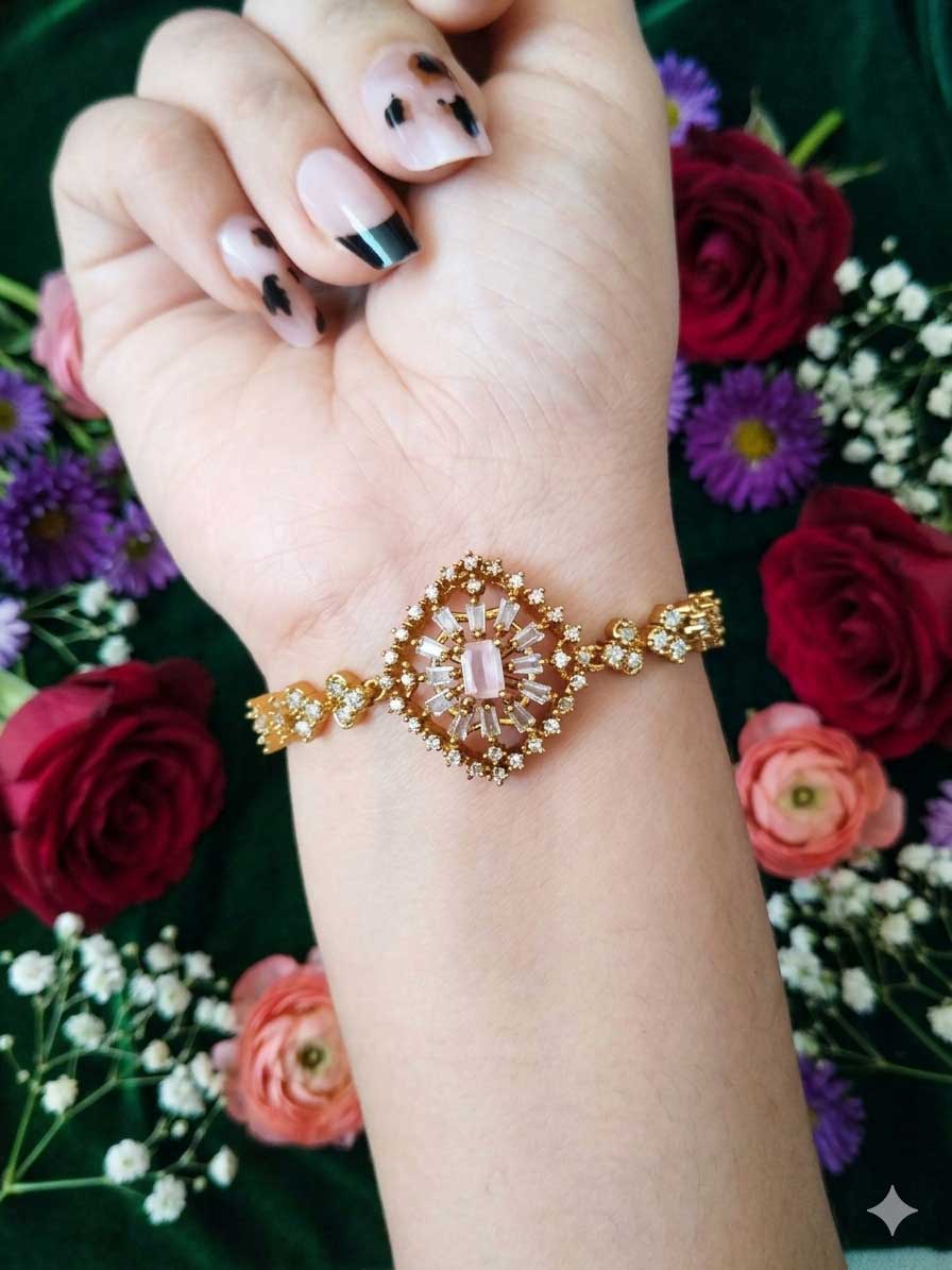 Pink Crystal Floral Bracelet - Image 2