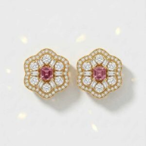 Pink Stone Floral Stud Earrings