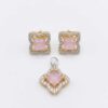 Pink Stone Gold Tone Pendant and Earrings Set
