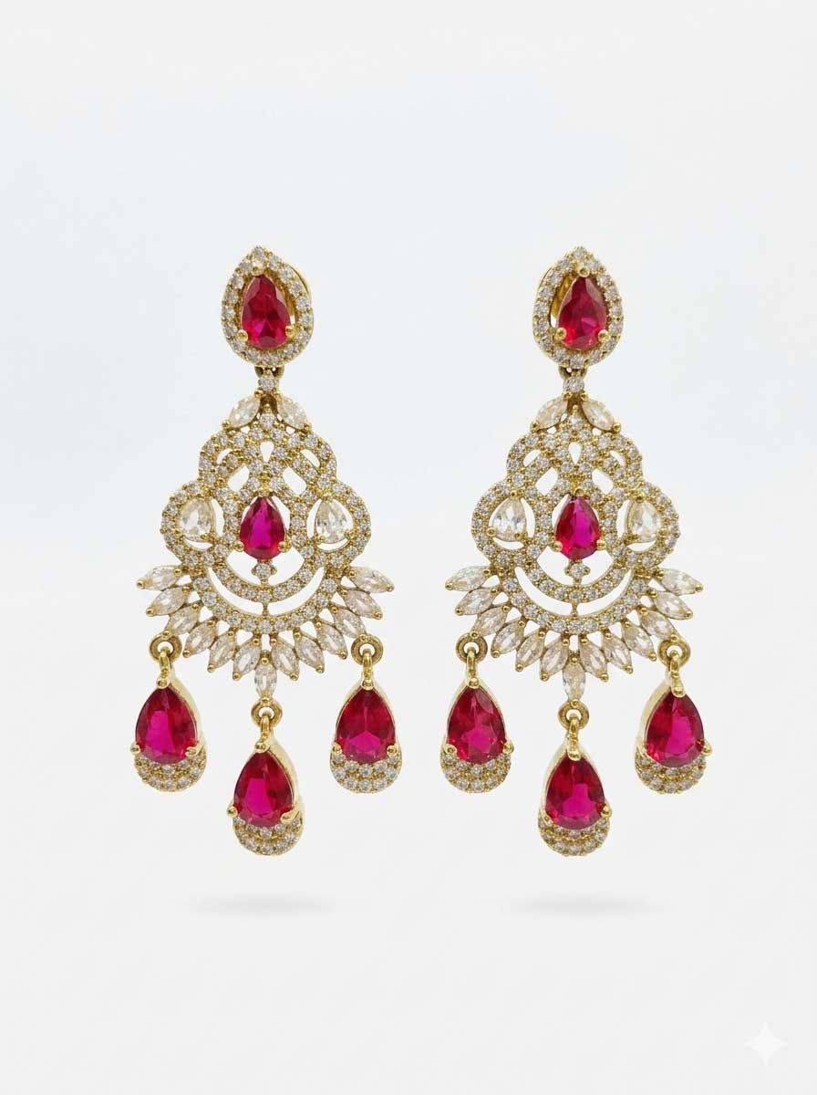 Red Stone Crystal Chandelier Earrings