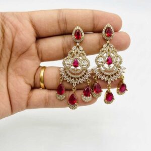 Alternative view of Red Stone Crystal Chandelier Earrings