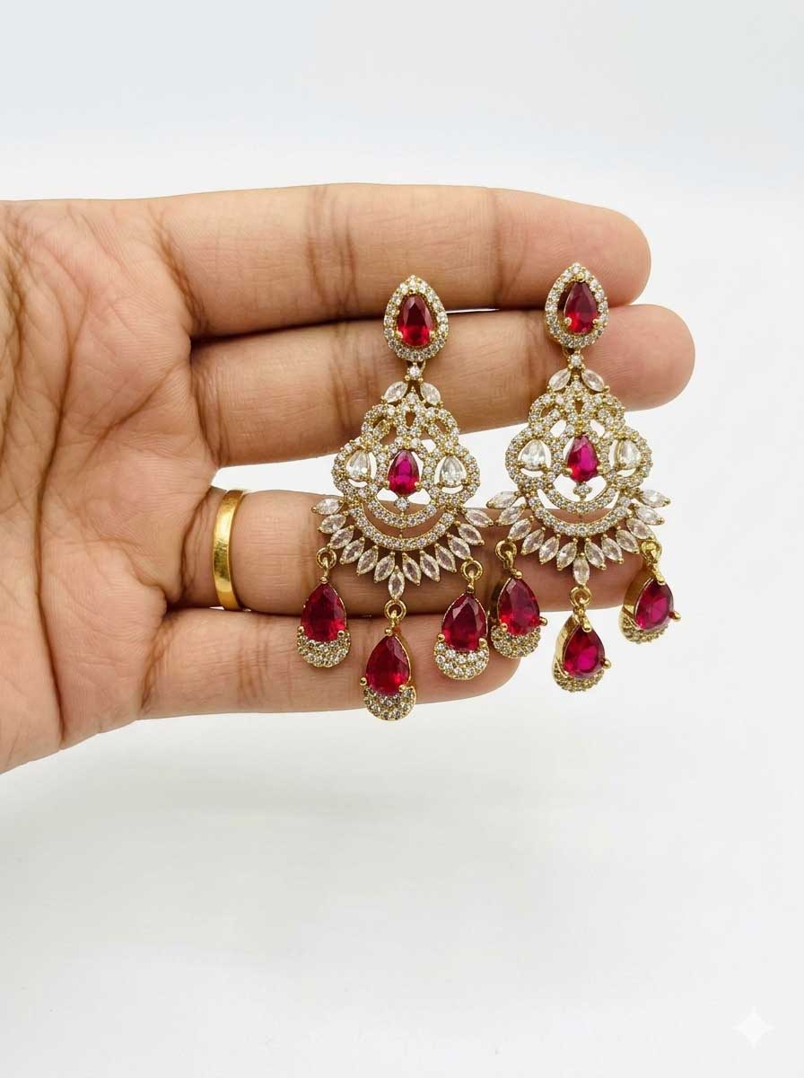 Red Stone Crystal Chandelier Earrings - Image 2