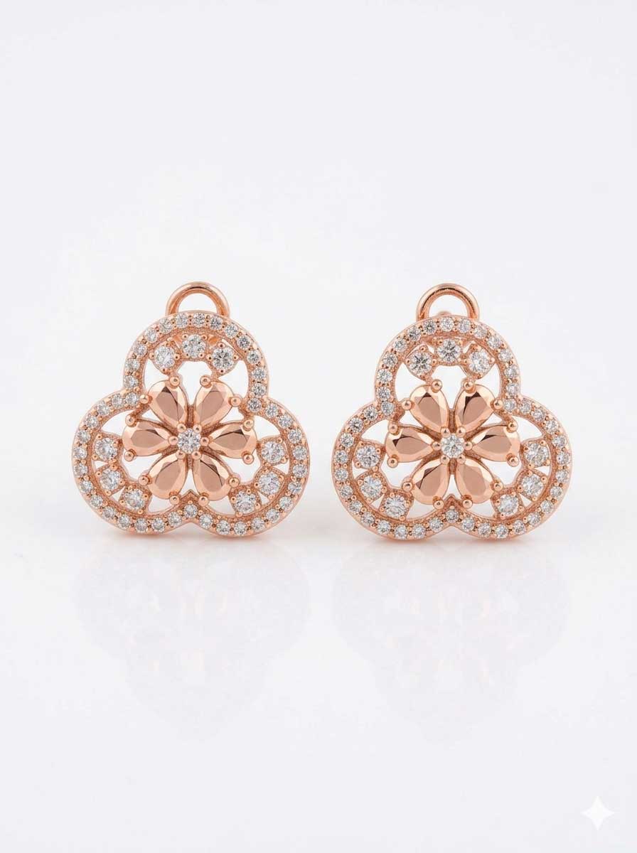 Rose Gold Floral Crystal Stud Earrings