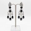 Silver Tone Black Stone Chandelier Earrings