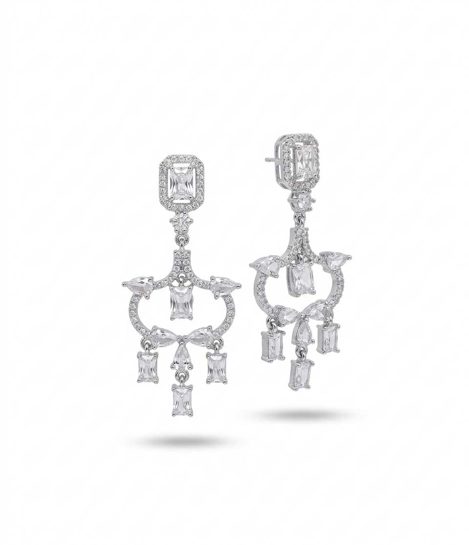 Silver Tone Crystal Chandelier Earrings