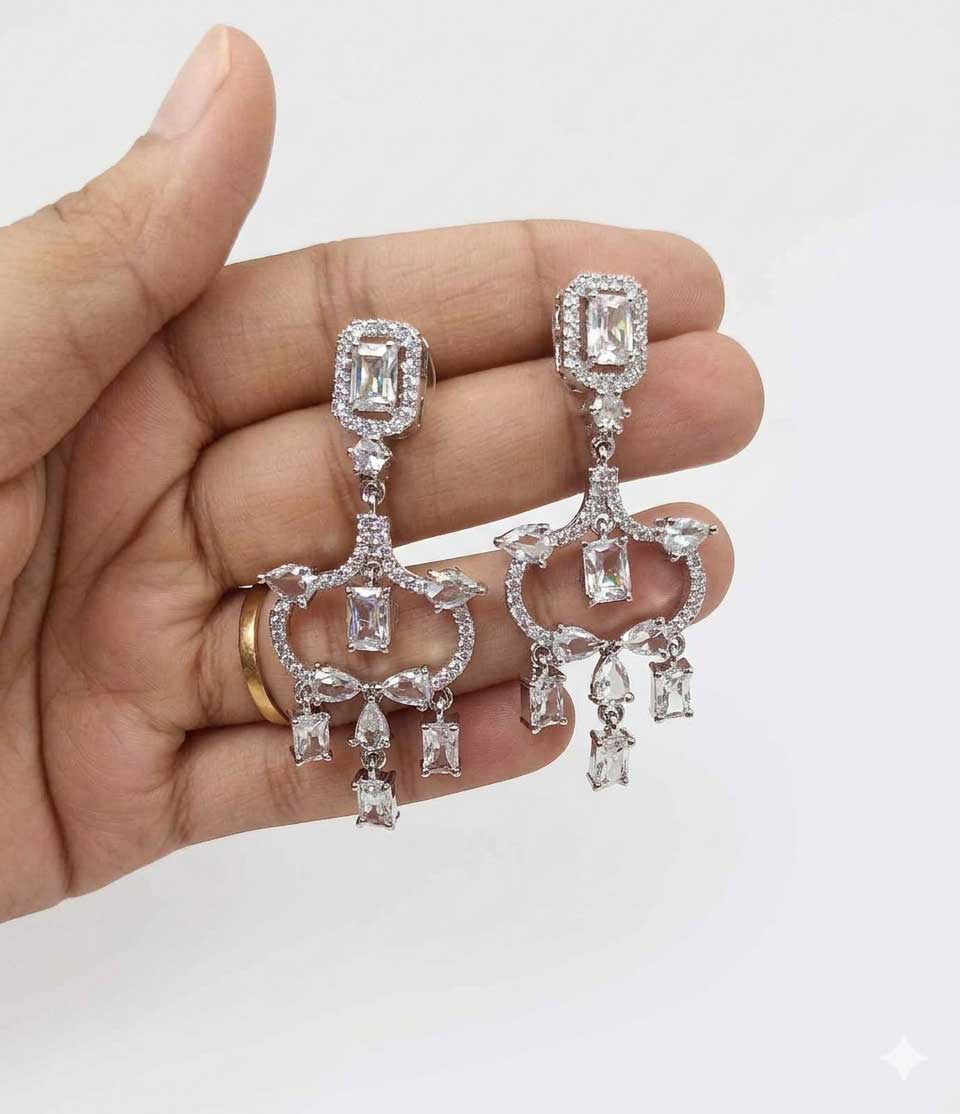Silver Tone Crystal Chandelier Earrings - Image 3