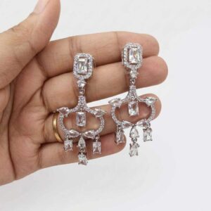 Silver Tone Crystal Chandelier Earrings - Image 3