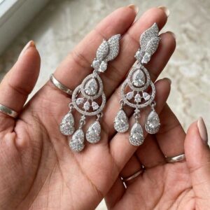 Alternative view of Silver Tone Crystal Chandelier Earrings