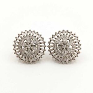 Silver Tone Floral Crystal Stud Earrings