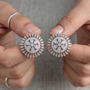 Alternative view of Silver Tone Floral Crystal Stud Earrings