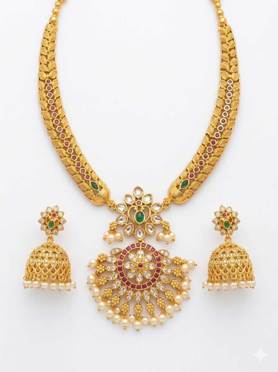 Traditional Gold Tone Kundan Necklace Set