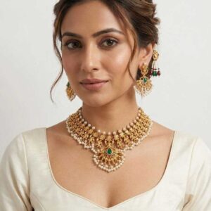 Alternative view of Traditional Gold Tone Pearl Necklace Set
